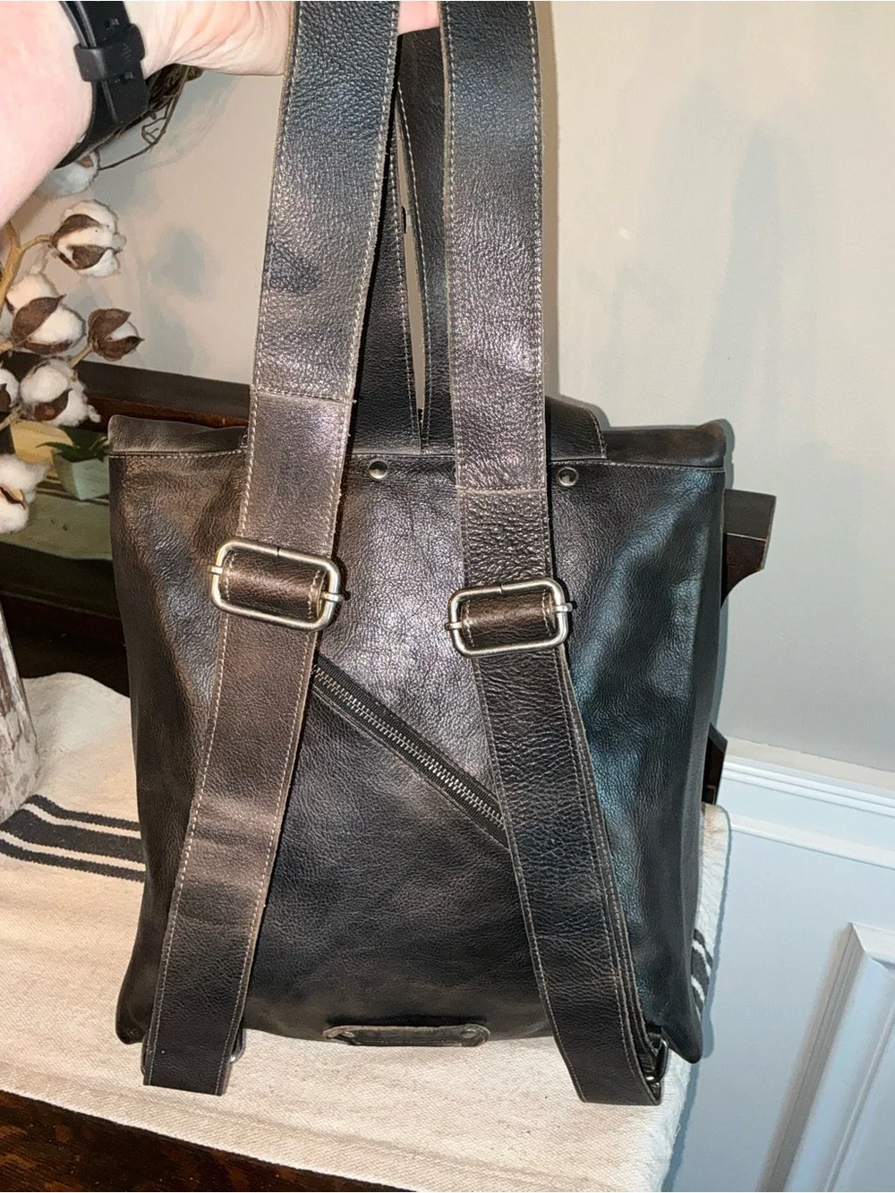 Bed Stu Leather Unisex Howie Flapover Leather Backpack Black Rustic Retail $365